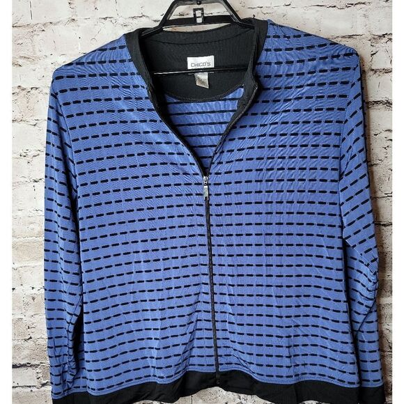 Chico's Size 3 Jacket Blue Black - Picture 1 of 5